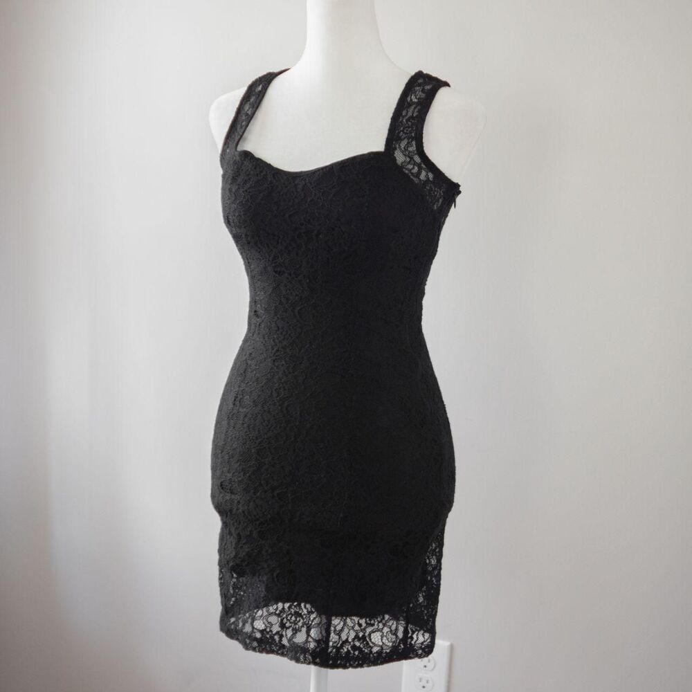 Guess Black Lace Bodycon Mini Women's Punk Club Dance Rave Dress